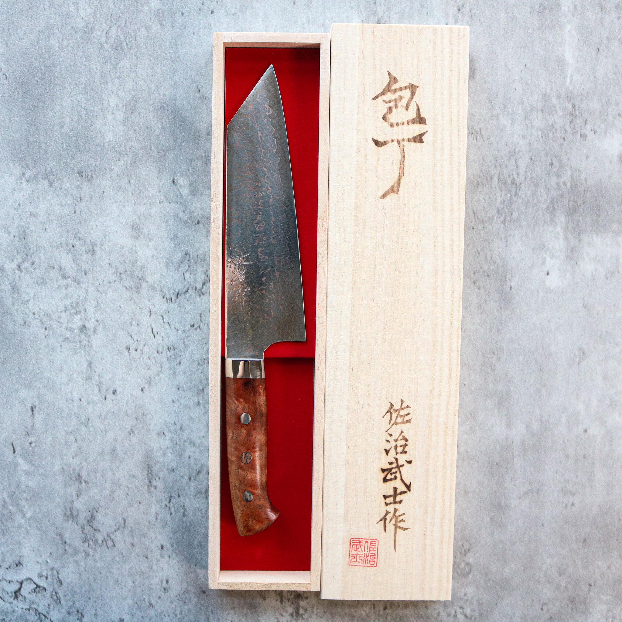 Takeshi Saji Rainbow Damascus Bunka 175 mm