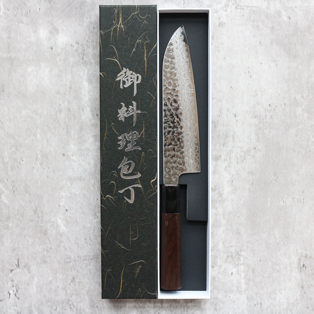 Hatsukokoro Hayabusa Damascus Santoku 180 mm