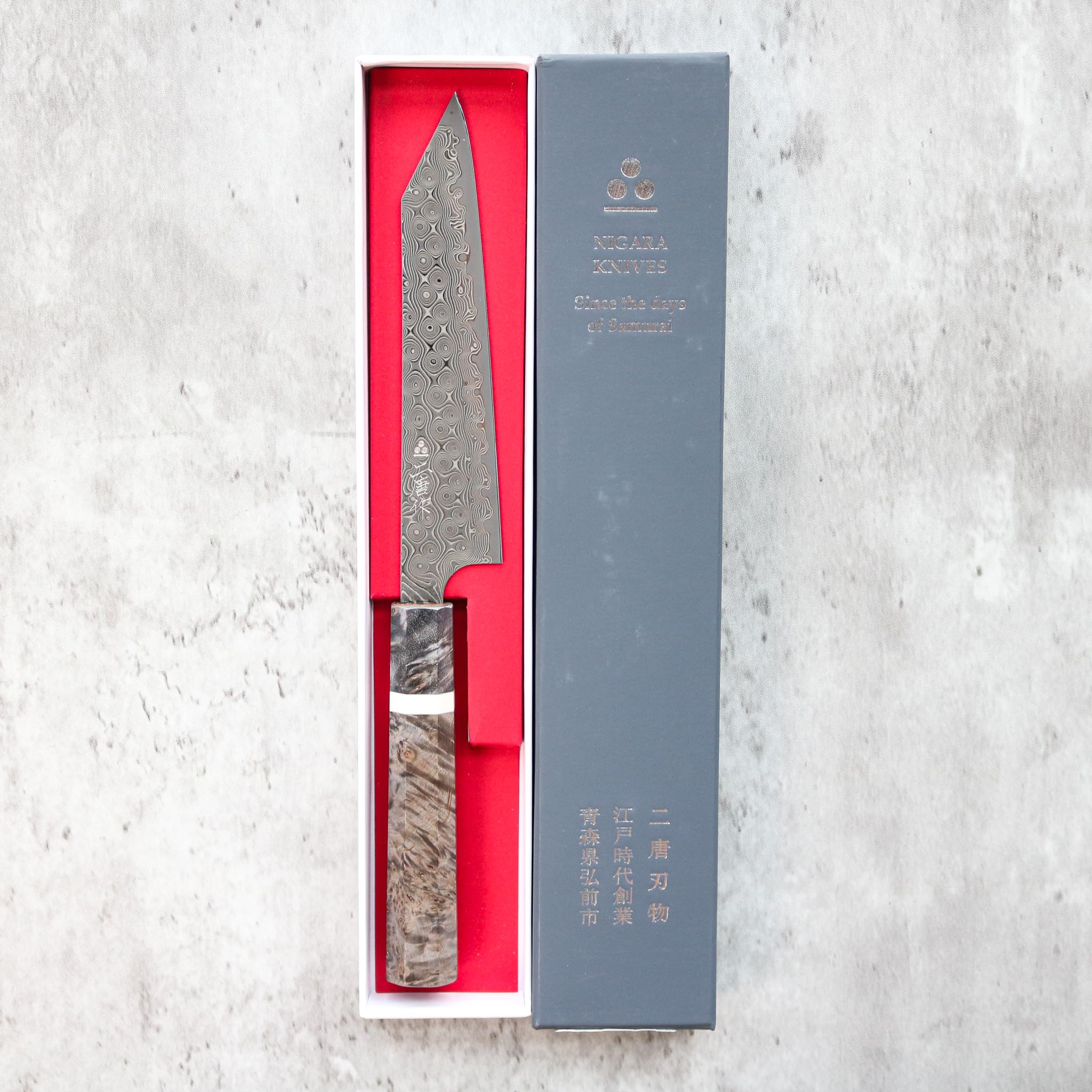 Nigara Hamono Damascus Anmon Kiritsuke Petty 145 mm