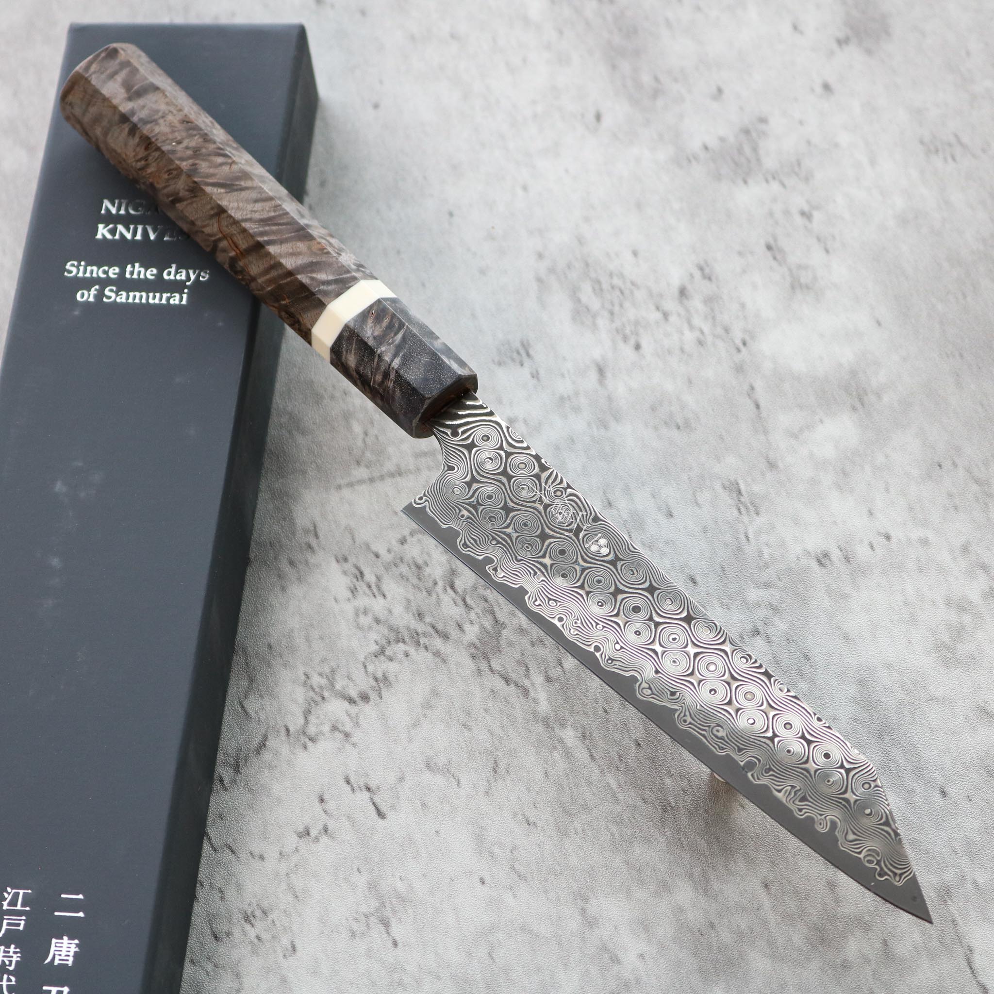 Nigara Hamono Damascus Anmon Kiritsuke Petty 145 mm
