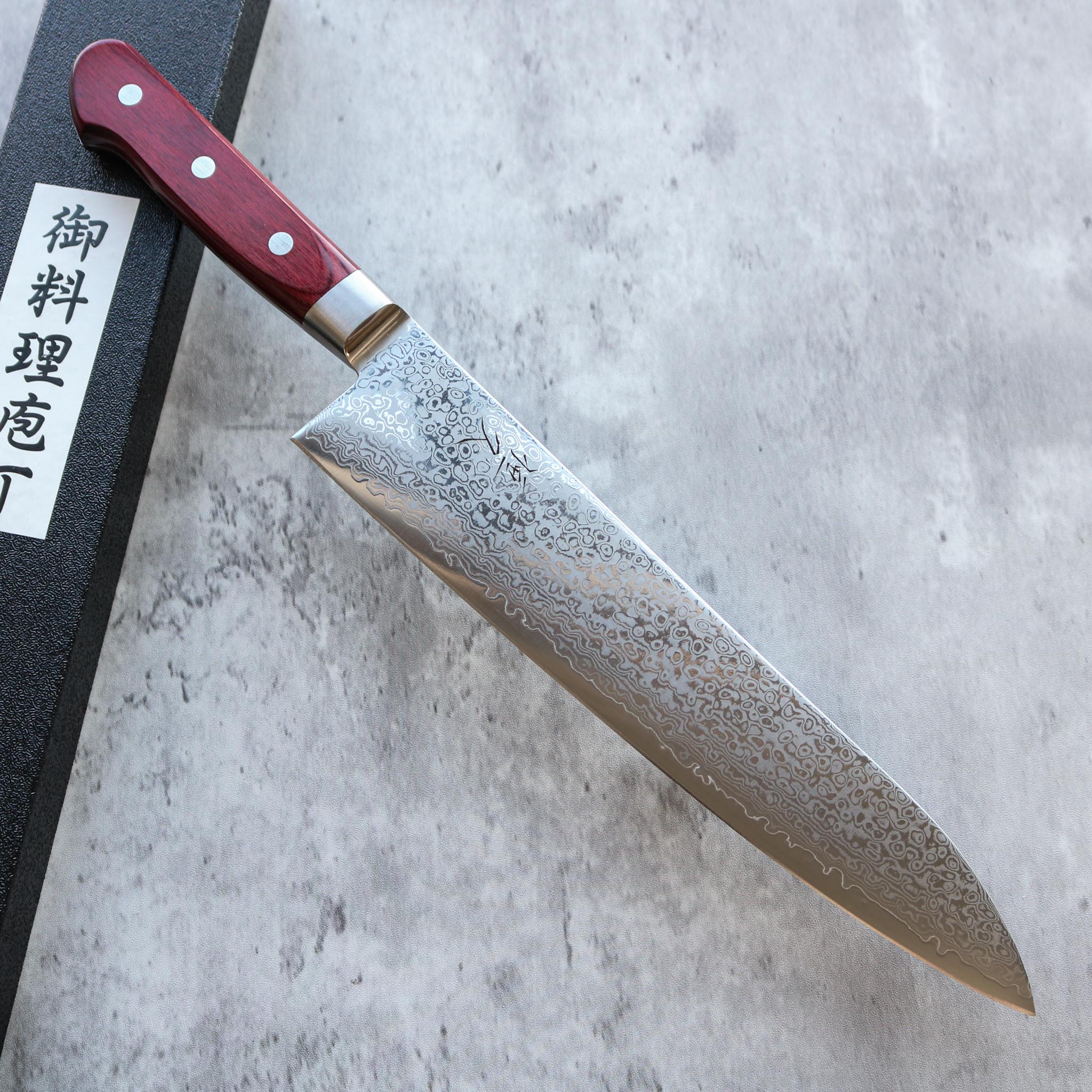 Tsunehisa VG10 Damascus Gyuto 240 mm Red Handle