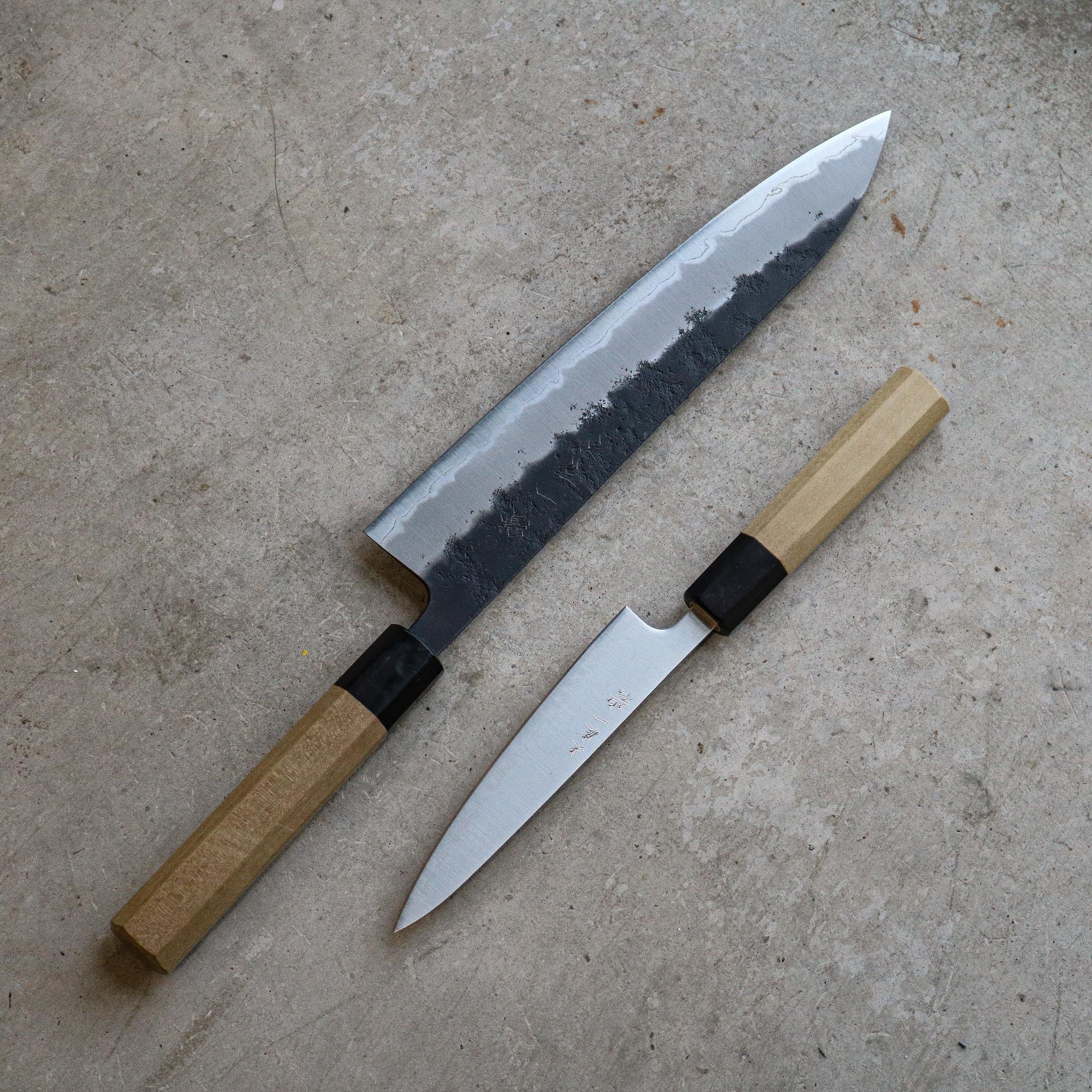 Tosaichi Shadow Gyuto 240 mm + AO super Petty 135 mm