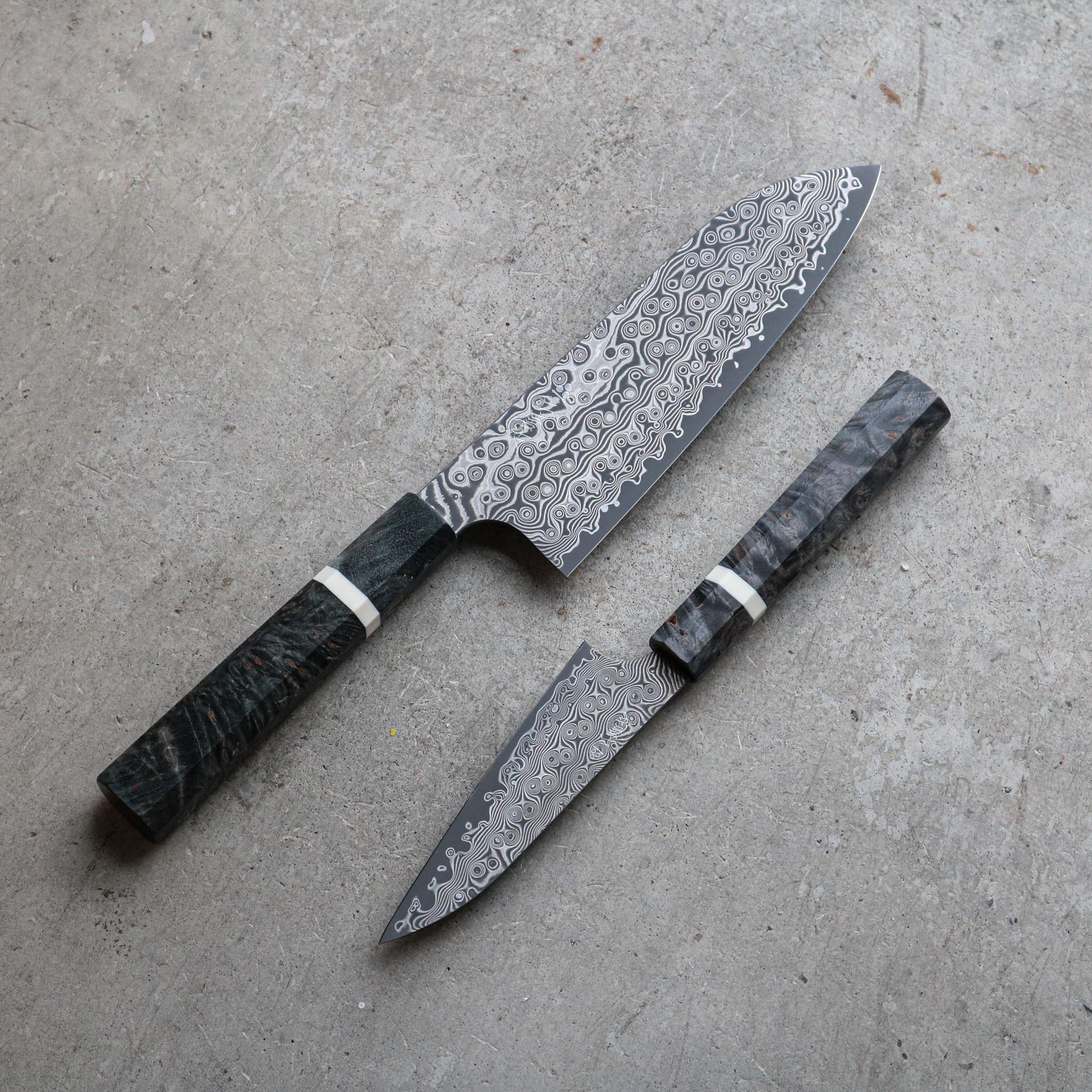 Nigara Hamono Damascus Anmon Petty 115 mm + Santoku 170 mm