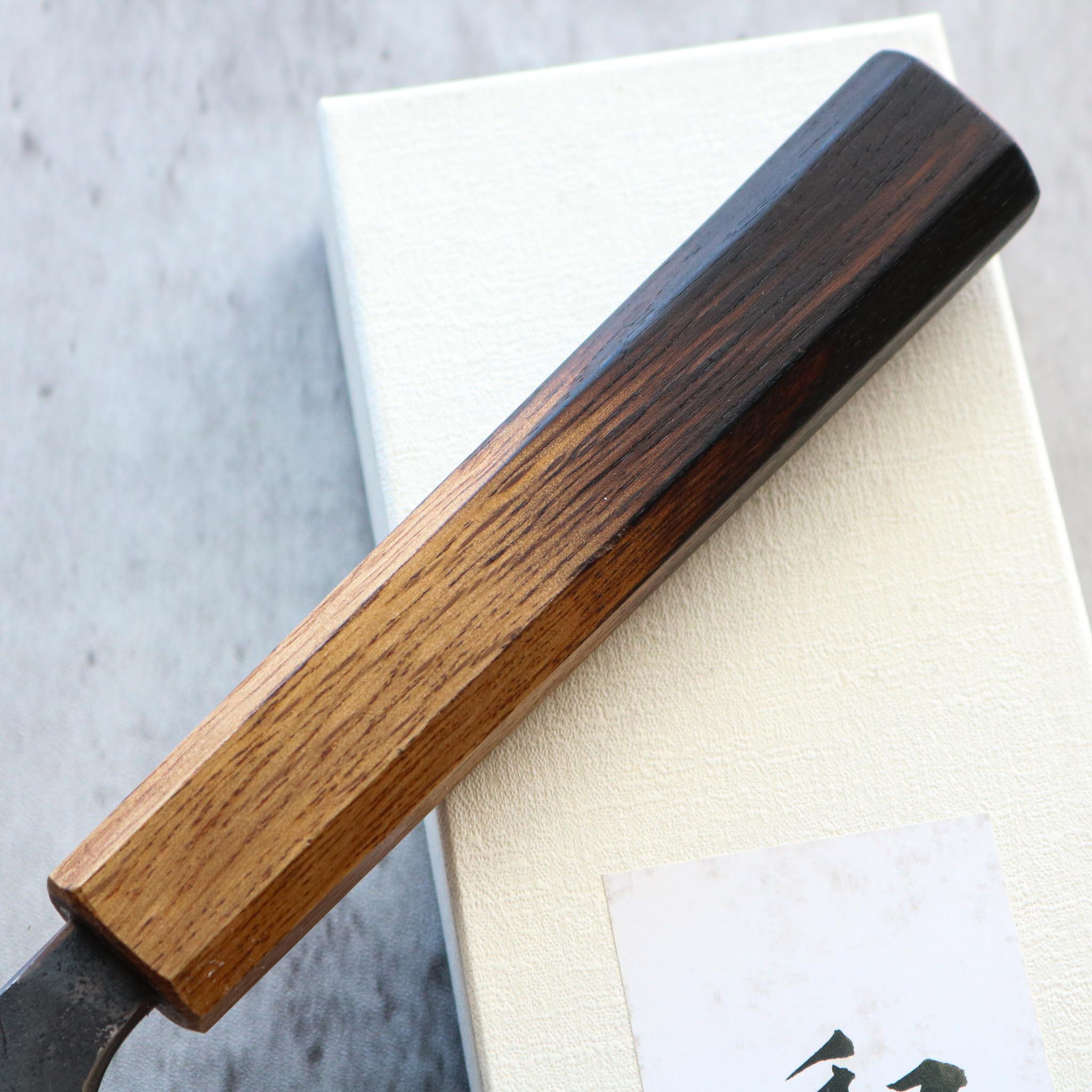 Matsubara Hamono W1 Kurouchi Gyuto 210 mm Burnt Chestnut Handle