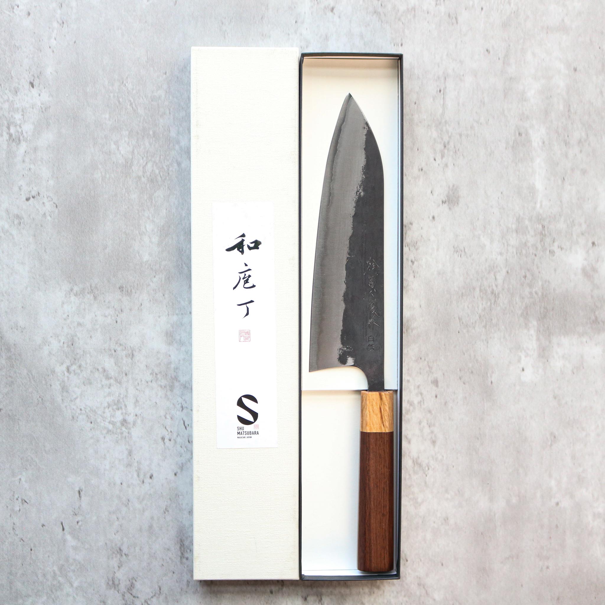 Matsubara Hamono W1 Kurouchi Gyuto 210 mm Walnut and Oak Handle