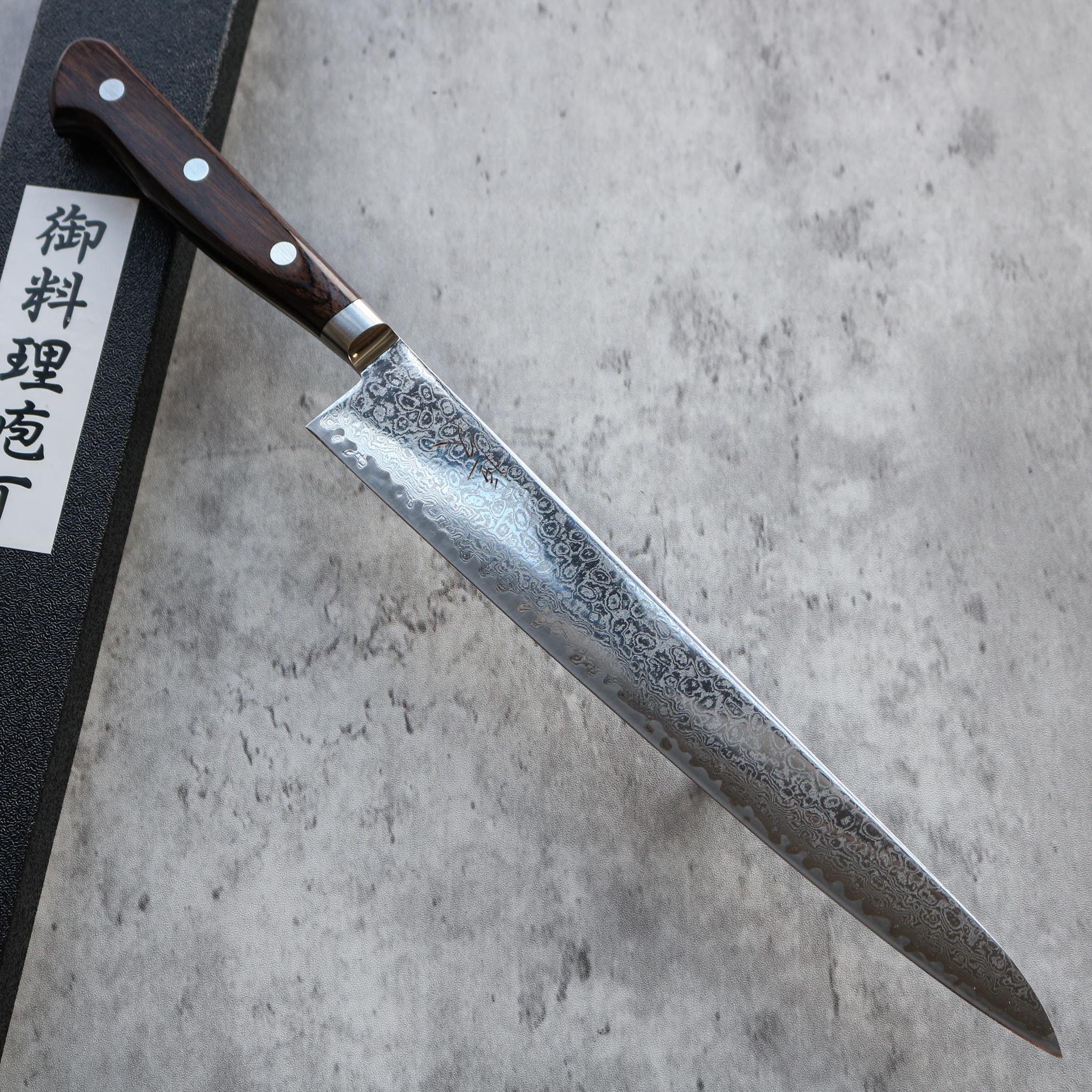 Tsunehisa AUS10 Damascus Sujihiki 240 mm Brown Handle