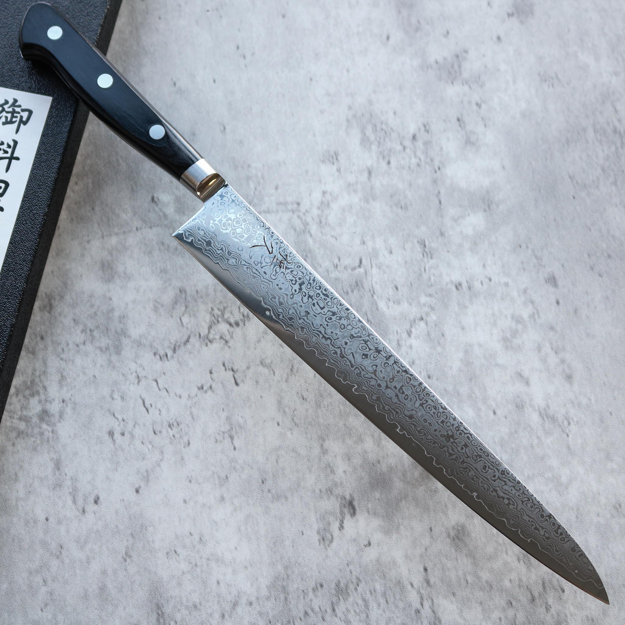 Tsunehisa VG-10 Damascus Sujihiki 240 mm Black Handle