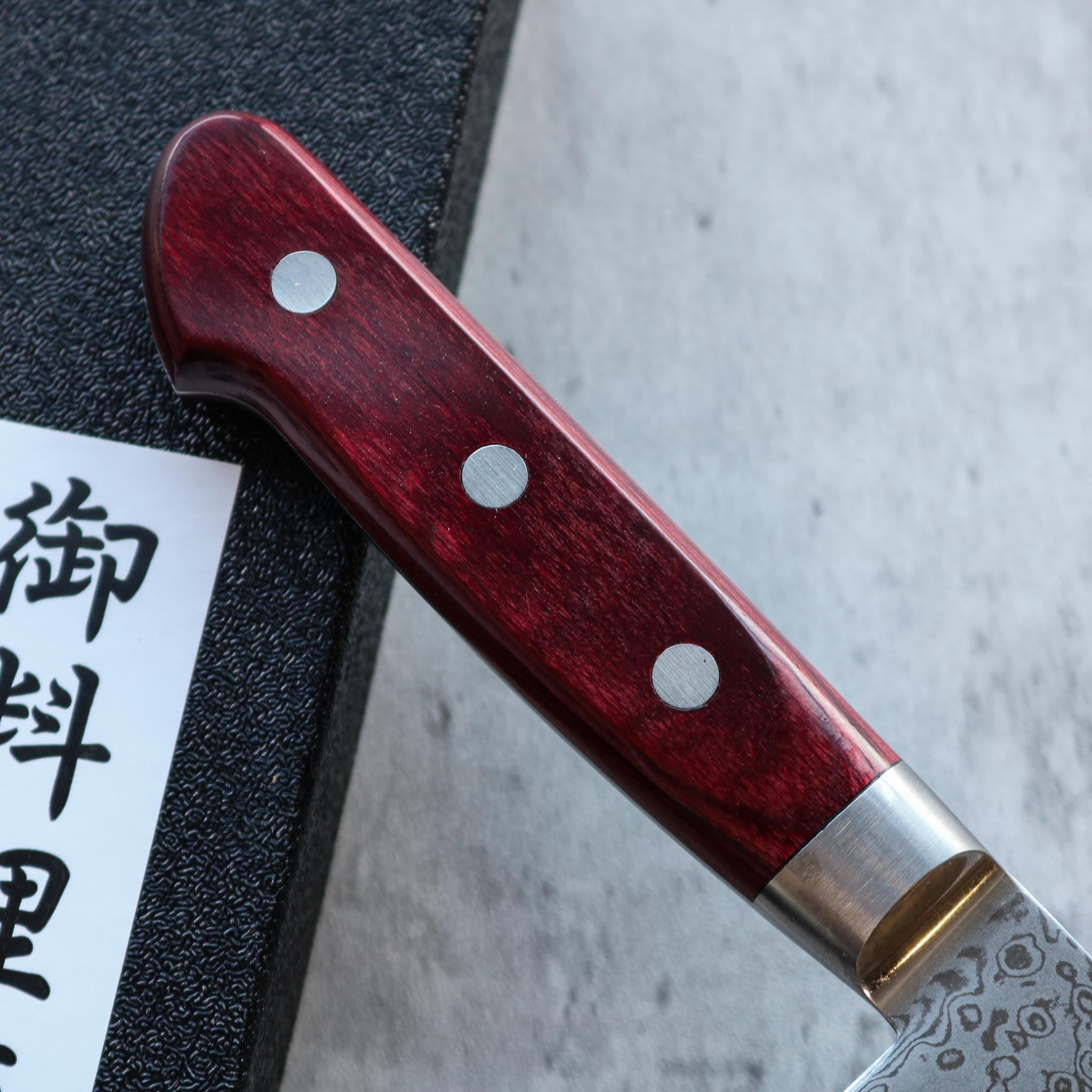 Tsunehisa VG10 Damascus Kiritsuke 210 mm Red Handle