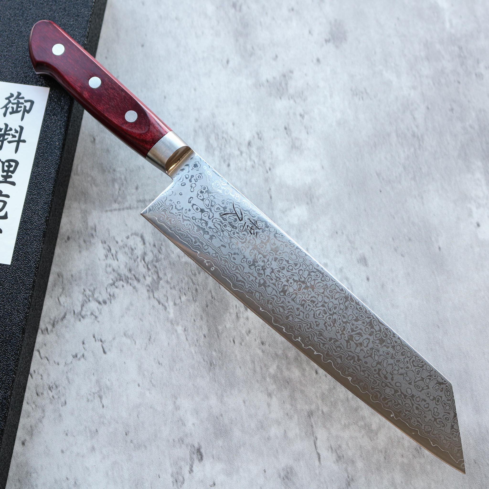 Tsunehisa VG10 Damascus Kiritsuke 210 mm Red Handle