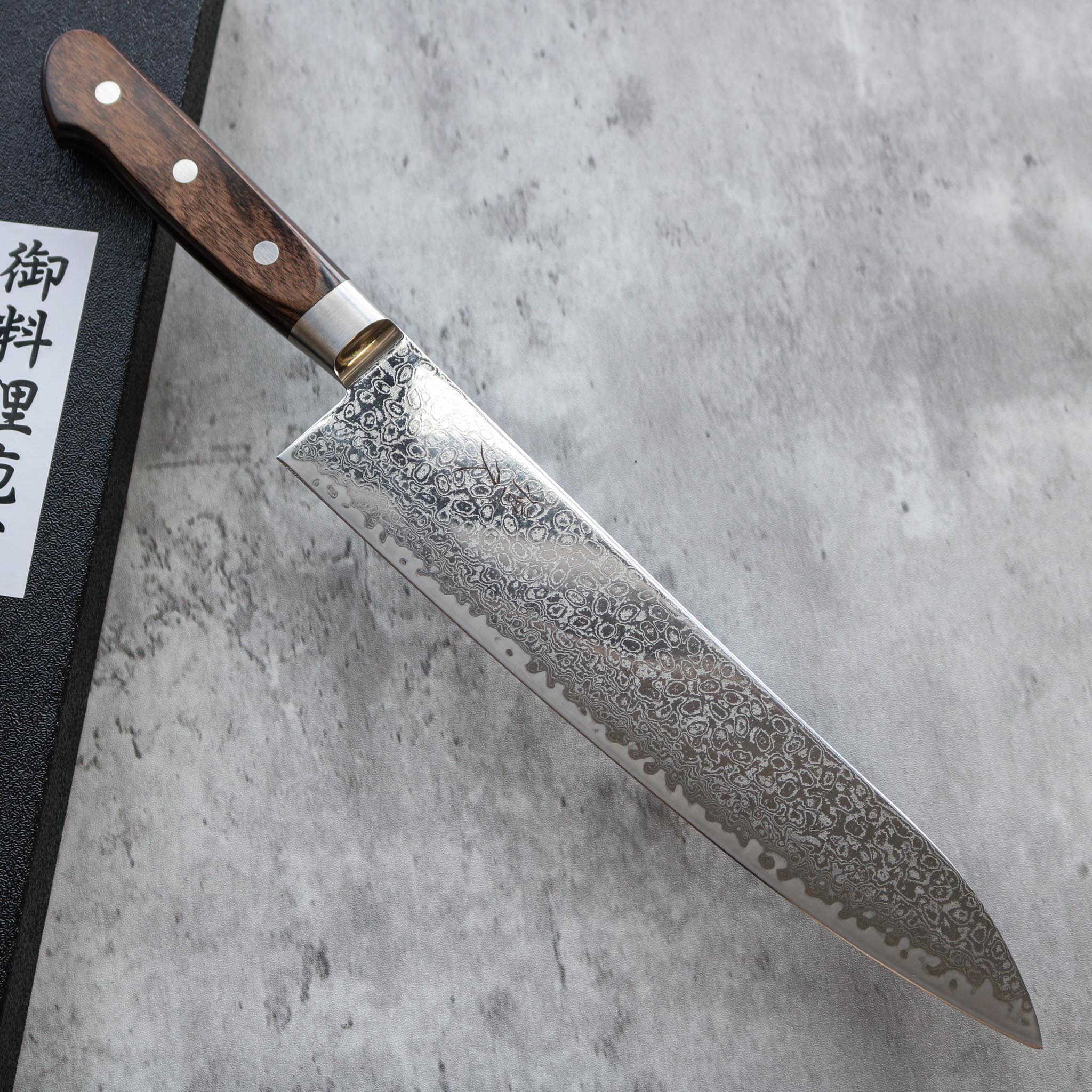 Tsunehisa AUS10 Damascus Gyuto 240 mm Brown Handle