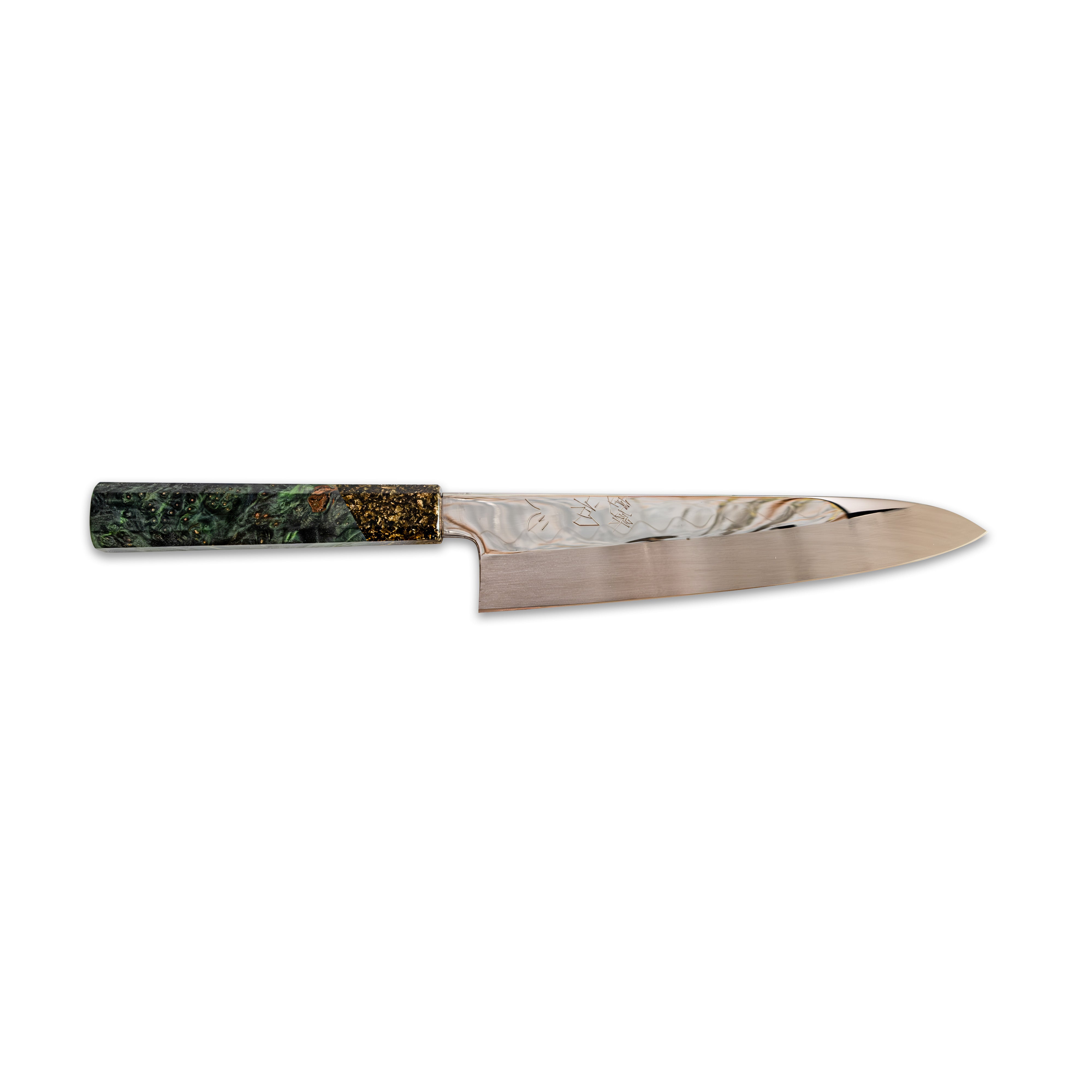 Nakagawa Satoshi Honyaki Mirror Polish Gyuto 210 mm (Darkgreen/Gold)