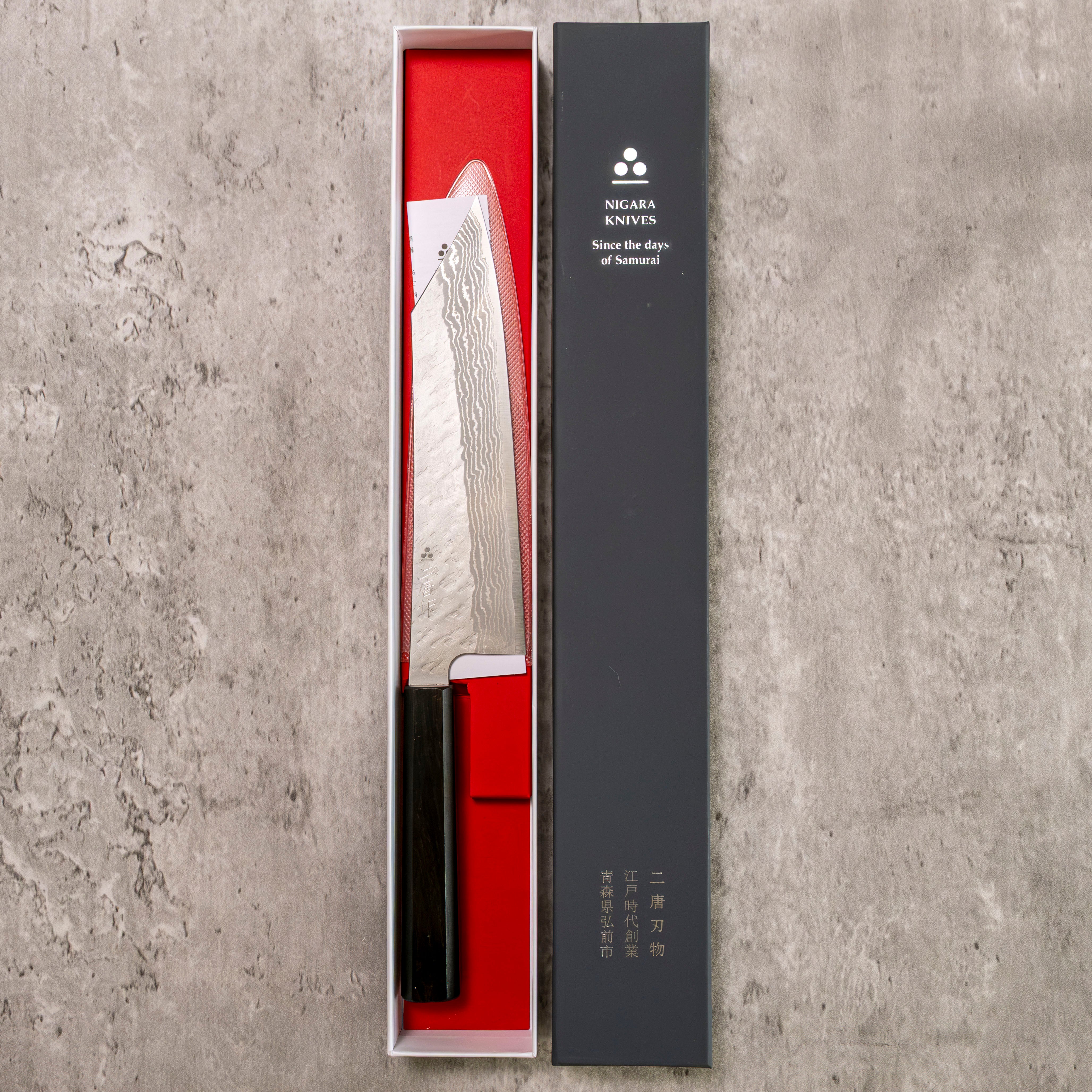 Nigara Hamono Tsuchime Damascus Kiritsuke Gyuto 205 mm