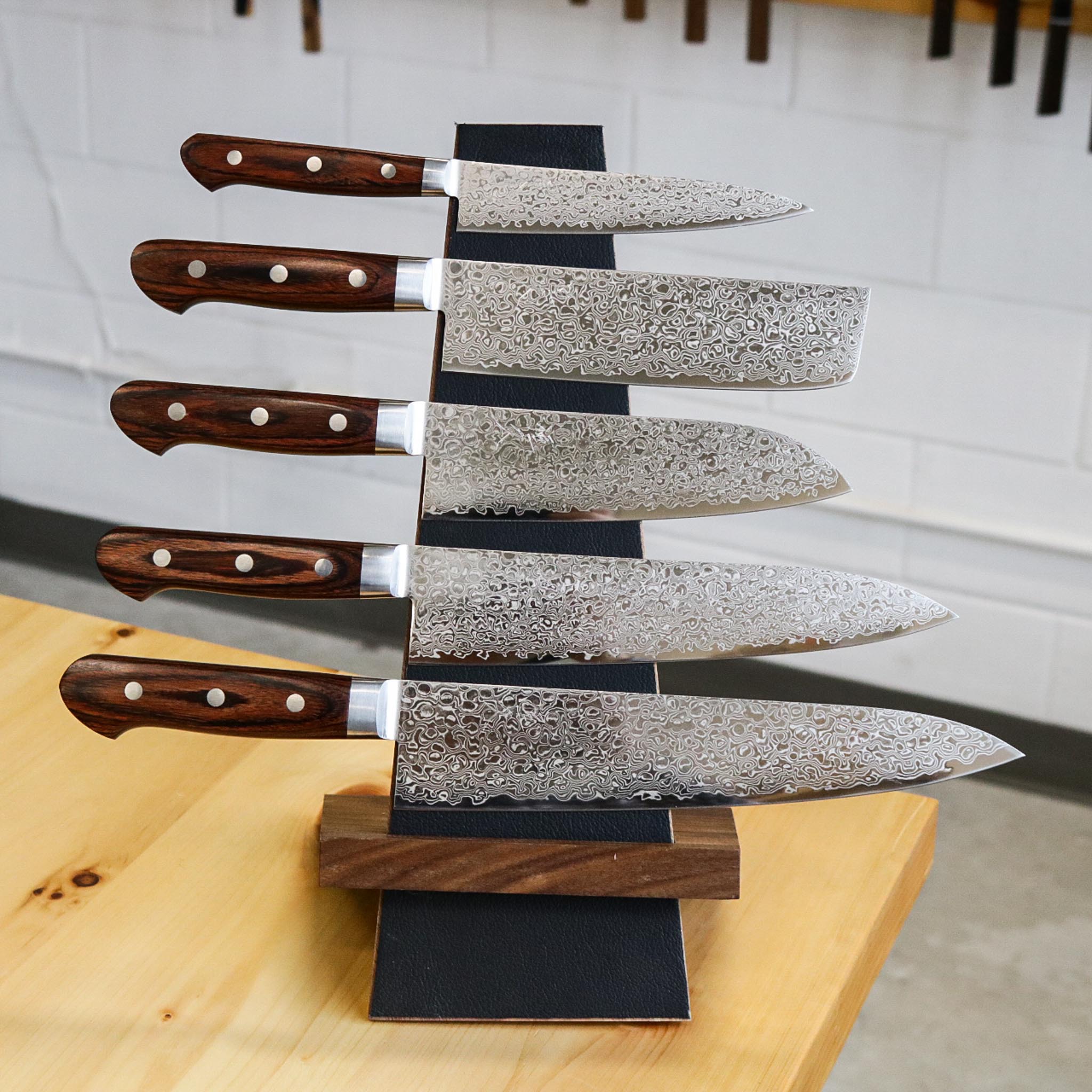 Tsunehisa ZA Damascus 5 knife Set + Leather Stand
